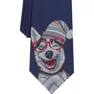Bar III Men's Happy Holidays Skinny Pup Tie